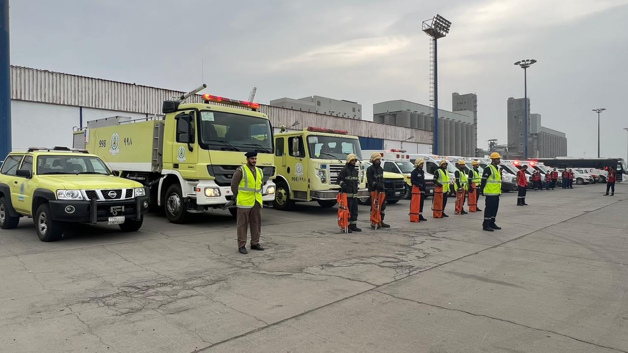 Emergency crews respond after a helicopter crash near Ras Tanura in eastern Saudi Arabia.