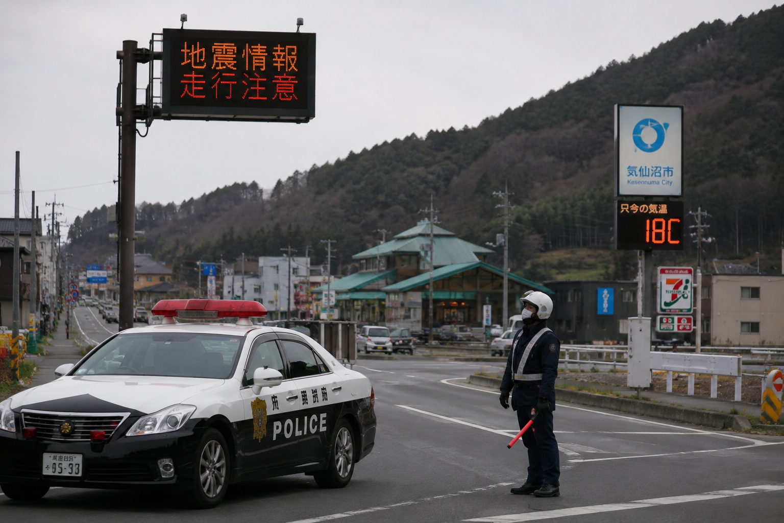 Emergency response personnel assess conditions after an earthquake near Japan's Iwate Prefecture.